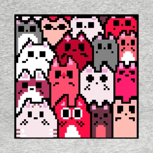 Kawaii Cats Pattern Pixel Art (Pink) T-Shirt